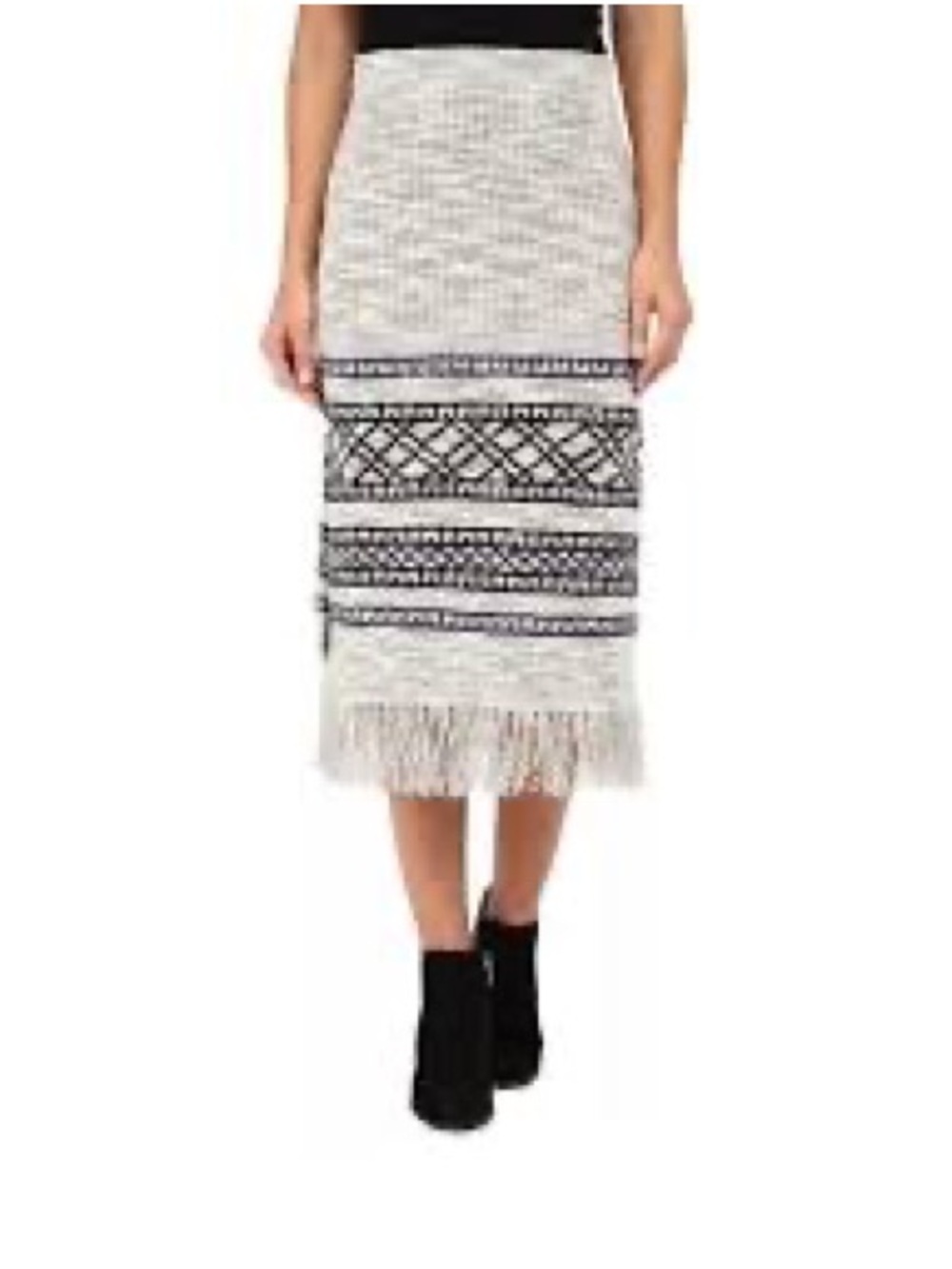 NWT: Free People Fringe Midi Sweater Skirt w/Print in Grey Combo Sz: XS